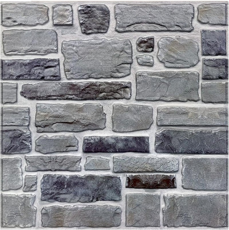 COMSTICKC 3D Faux Stone Wall Panel Peel and Stick Wall Tiles, 10 Pcs of 12"X12", Ultra-Light Thin PVC Rock Adhesive Fake Stone Wallpaper Paneling Backsplash Interior Decor, Gray - Image 1